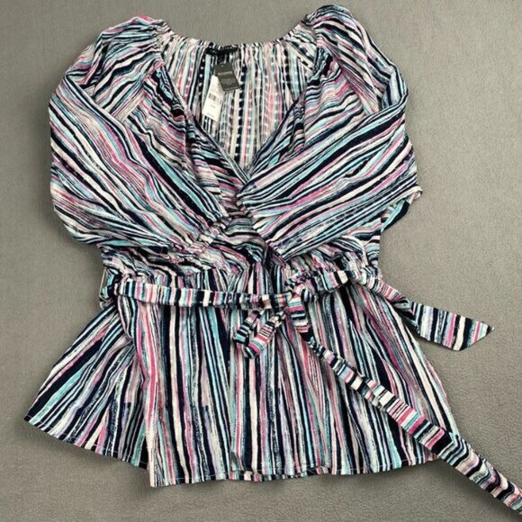 Lane Bryant Women's Size 26/28 Multi-Color Striped Wrap Top Plus 100% Cotton - Picture 8 of 13